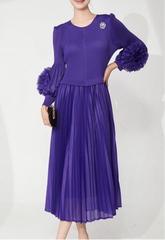 Ruffle Sleeve Plissé Dress