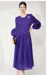 Luxury Plissé Flower Sleeve Dress