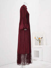 Plisse Pleated Fringe Long Dress