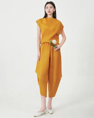 Luxury Geometric Plissé Trousers Set