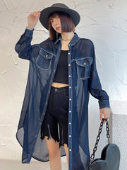 Women's Oversized Sheer Denim Long Blouse