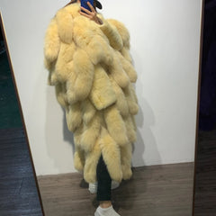 Genuine Fox Fur Tail Oversized 2-in-1 Coat