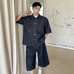 Men's High Society Denim Shirt and Long Shorts Set