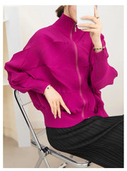 Luxe Pleated Geometric Balloon-Sleeve Jacket