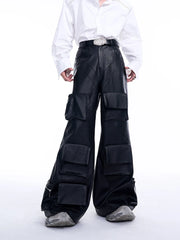 Men's Baggy Faux Leather Cargo Pants