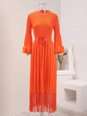 Elegant Fringe Hem Plissé Dress