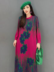 HEYFANCYSTYLE Fuchsia Floral Knit Dress