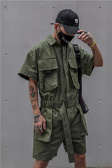 Men's Cargo Short Sleeve High Streetwear Jumpsuit