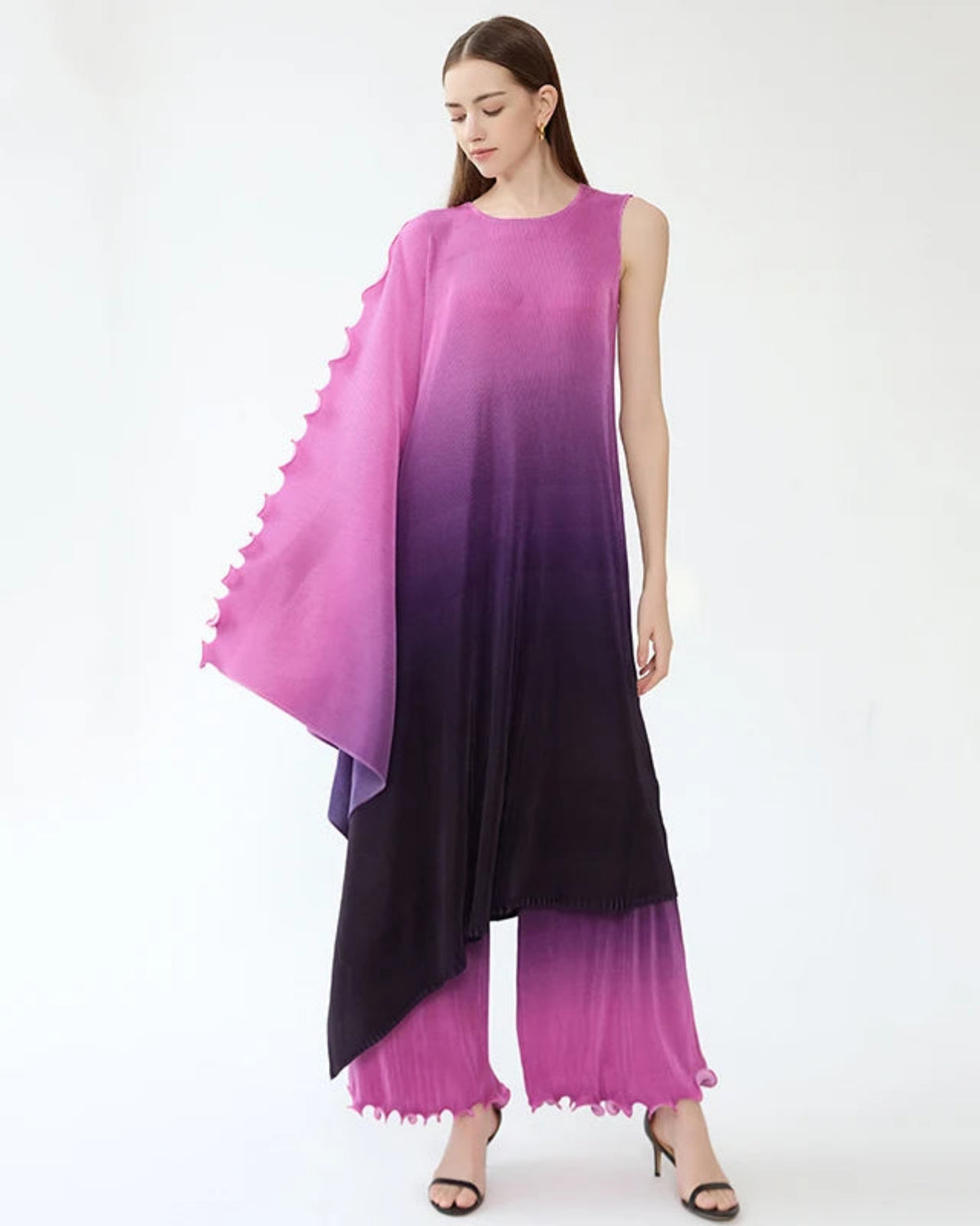 Asymmetric Pleated Trouser Set