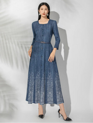 Luxe Plissé Square-Neck Dress