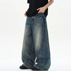 Men's Wide-Leg Raw Edge Denim Jeans