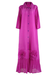 Plissé Flared Sleeve Maxi Dress