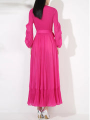 Ruffle Pleated V-Neck Dress