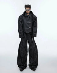 Men's Japanese Luxury Streetwear Faux Leather Jacket + Pants Set