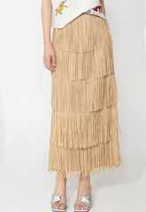Luxury Plissé Tiered Fringe Skirt