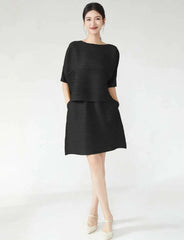 Plisse Relaxed Fit Blouse & Skirt