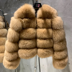 Ladies Fox Fur Crop Bomber Jacket