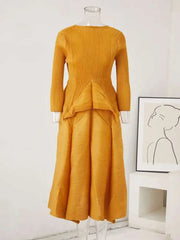 Peplum Pleated Top & Skirt Set