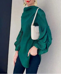 Luxury Draped-Neck Plissé Top