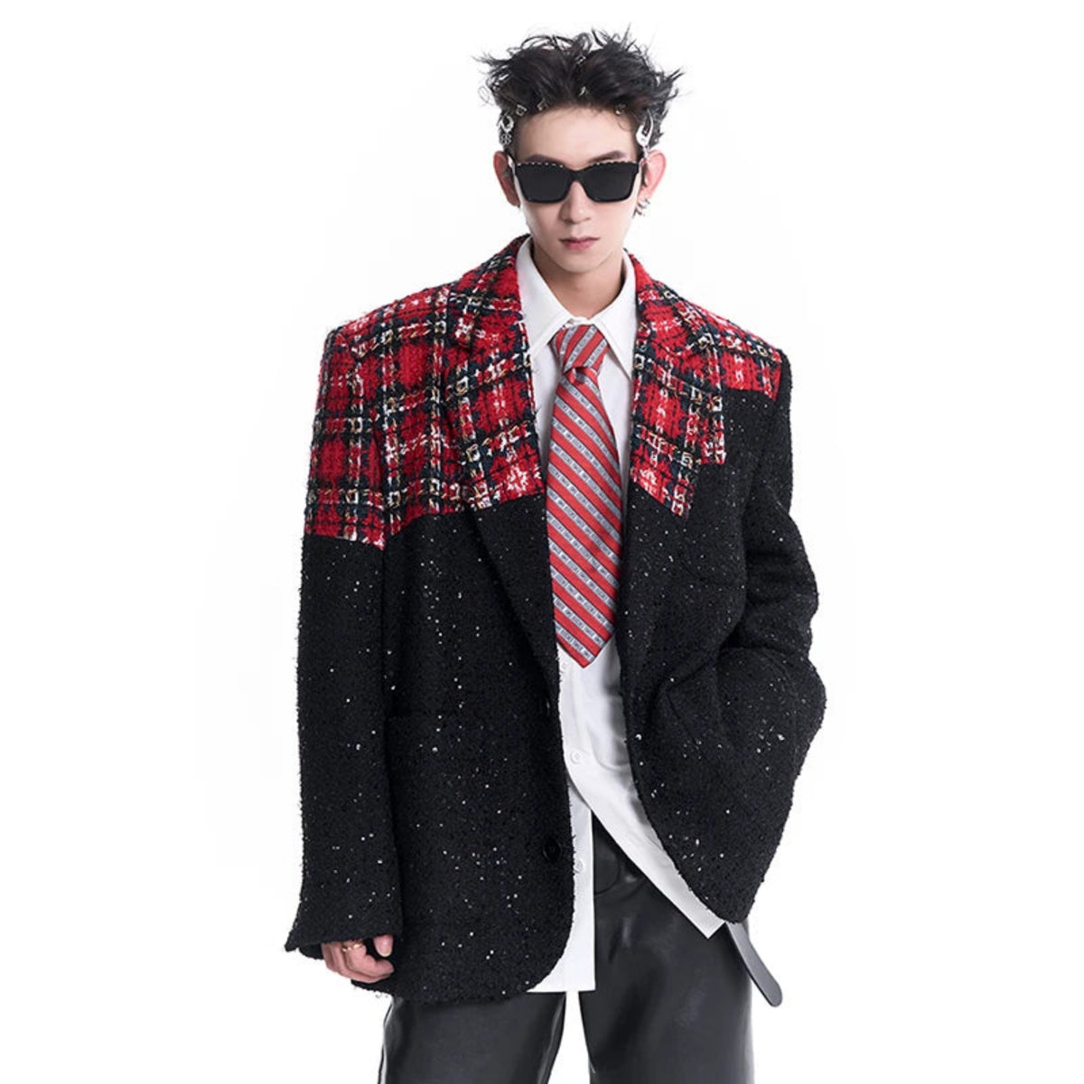 Couture Men's Checkered Pattern Tweed Jacket