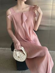 Elegant Pleated Square Neck Dress