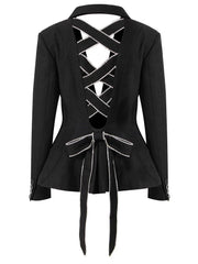 HEYFANCYSTYLE Elegant Chic Black Bow Rhinestones Blazer