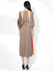 Plissé Midi Dress with Self-Tie