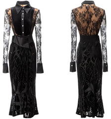 Women's 2 Piece Black Lace Blouse & Skirt Set