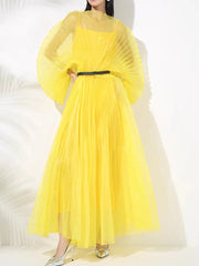 Statement Pleated Dress with Kimono Sleeves