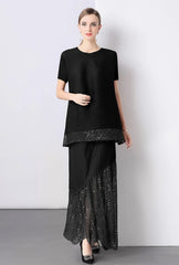 Luxury Sequin Pleated Top & Skirt