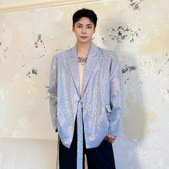 Blue Sequin Kimono Blazer for Men