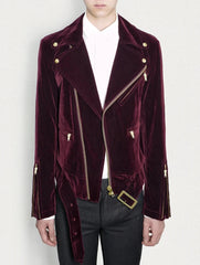 Men's Stylish Velvet Moto Jacket – Refined Elegance