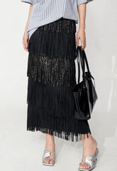 Luxury Plissé Tiered Fringe Skirt