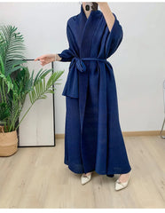 Couture Plissé Pleated Belted Robe Coat