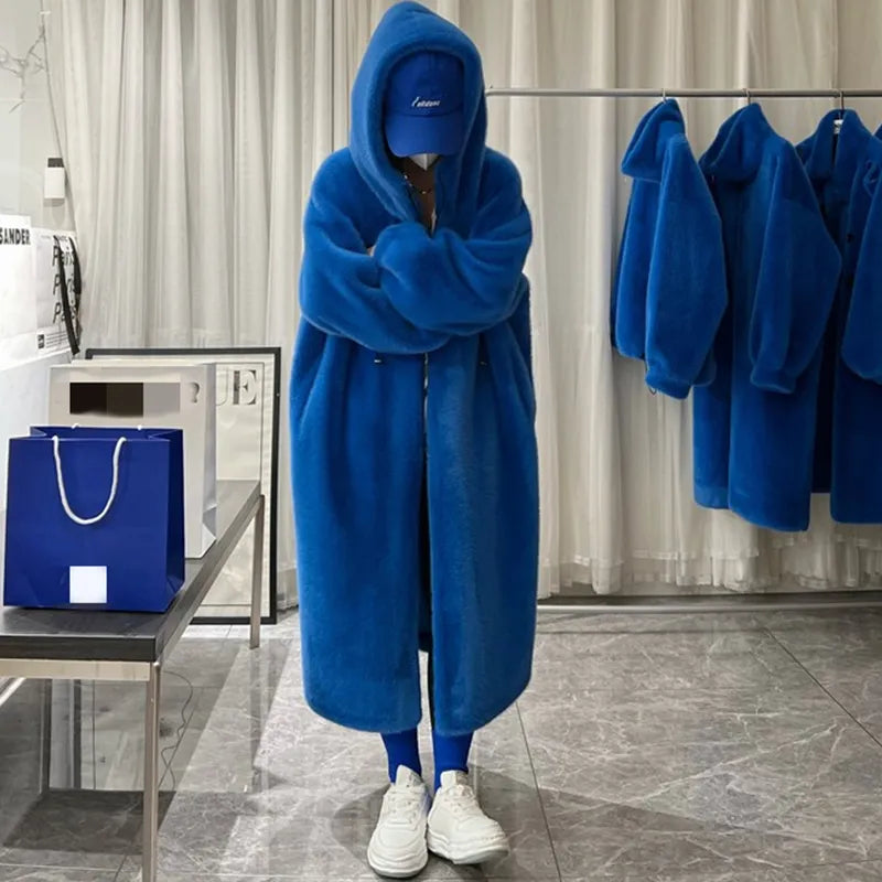 High-Fashion Oversized Velvet Faux Fur Hoodie Coat – HEYFANCYSTYLE