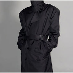 Men's Phantom Black Oversized Streetwear Long Coat