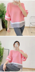 Truly Pleated Stripe 3/4 Sleeve Top