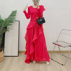 Luxe Romantic Truly Pleated Ruffled Maxi Dress