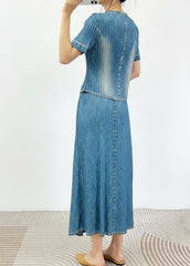 Luxury Denim Plissé Skirt Set