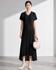 Asymmetric Ruffled Plisse Skirt