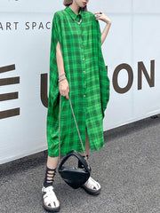 Mindy Oversized Green Plaid Blouse Dress