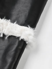 Women's Elegant Black Faux Fur Suede Long Coat