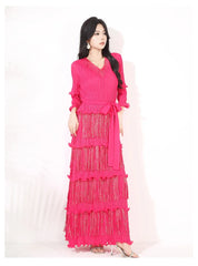 Plissé Japanese Fringe Midi Dress