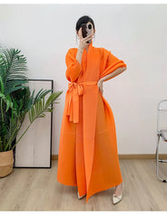 Couture Plissé Pleated Belted Robe Coat