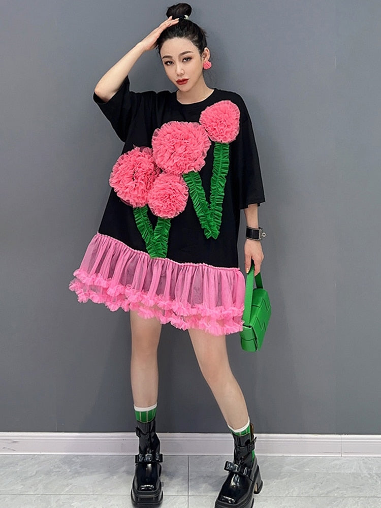 Oversized Stylish Chic Floral Mini Dress