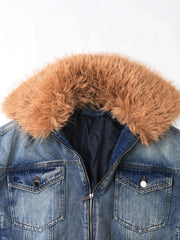 Women's Luxe Faux Fur Denim Bomber Jacket