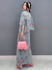 Luxe Denim Pink Floral Top & Skirt 2-Piece Set