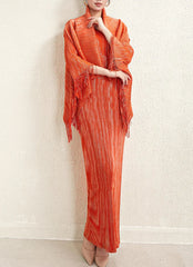Elegant Pleated Dress & Shawl