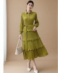 Ruffle Plissé Midi Dress