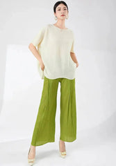 Luxury Plisse Wide-Leg Trousers
